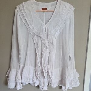 NEW Scully White Lace-Trim Peasant Blouse